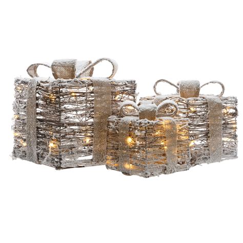 Lot De Cadeaux Lumineux Piles Led H Cm Ruban Naturel Et