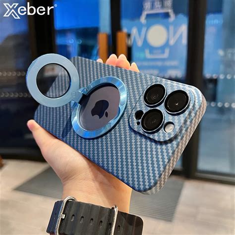 Carbon Fiber Texture Magnetic Ring Holder Phone Case For IPhone 14 Pro