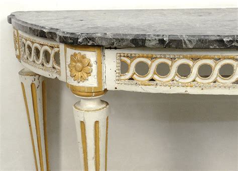 Proantic Console Demi Lune Louis Xvi Bois Sculpt Laqu Ajour Mar