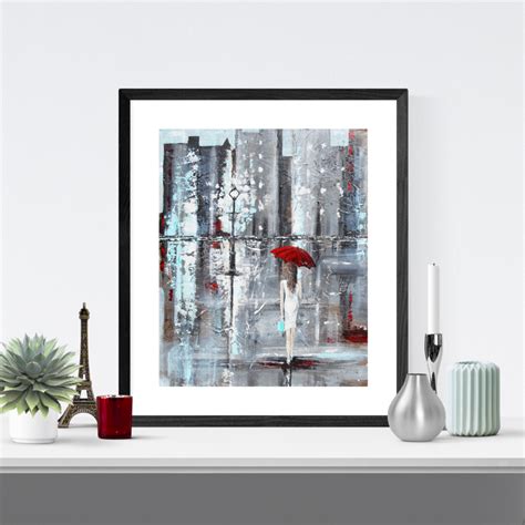 Original Art Abstract Paintings Couples Girl Umbrella Contemporary