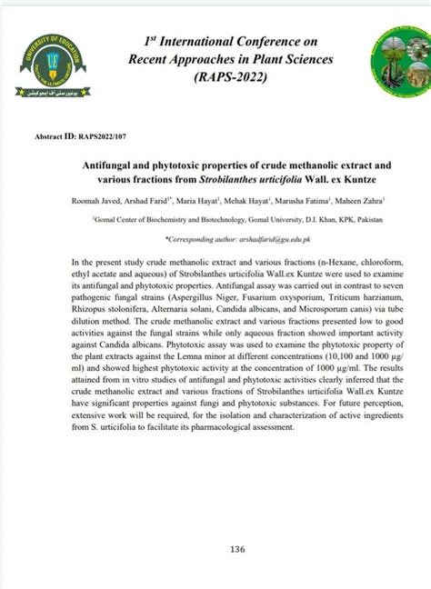 Pdf Antifungal And Phytotoxic Properties Of Crude Methanolic Extract