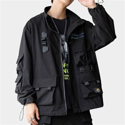 Techwear Chaquetas Tipo Cargo Con Estampado Reflectante Para Hombre