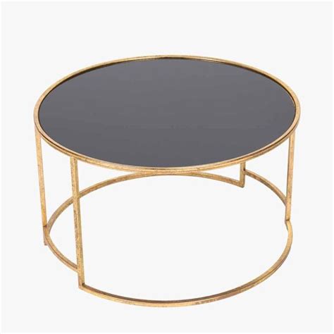 Veneziano Antique Gold Metal And Black Glass Round Coffee Table Zurleys