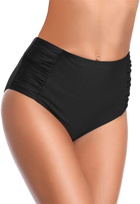 Shekini Women S Retro High Waisted Bikini Bottom Ruched Side Swim Short