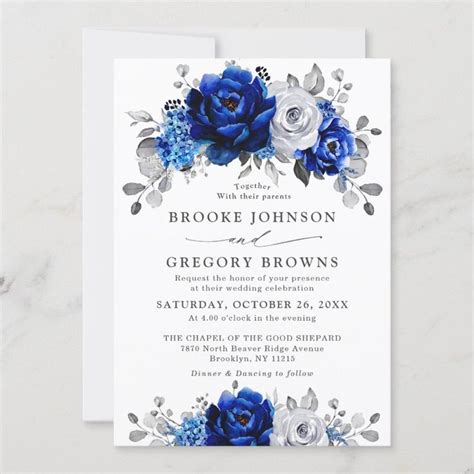 Royal Blue Floral Wedding Invitation