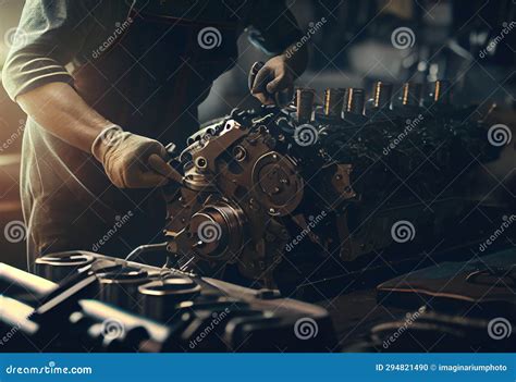 Automobile Mechanic Repairman Hands Repairing A Car Engine Automotive