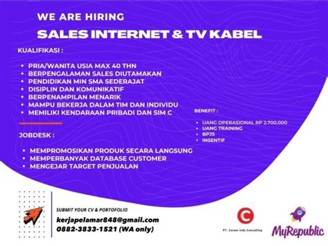 Lowongan Kerja Sales Internet TV Cable Di PT Career Indo Consulting