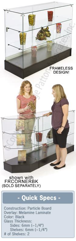 Retail Counter W Frameless Tempered Glass Design 2 Fixed Shelves And Black Base Glass Design