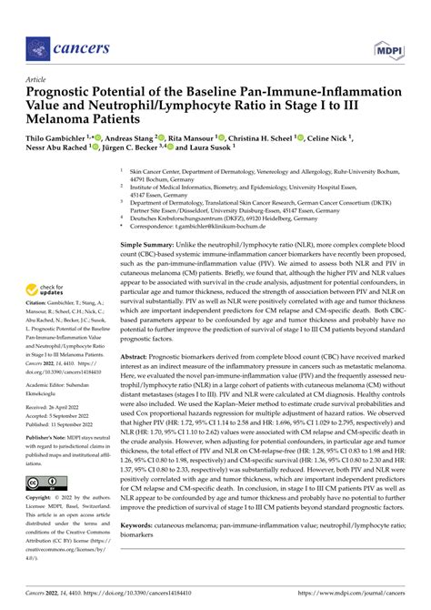 Pdf Prognostic Potential Of The Baseline Pan Immune Inflammation