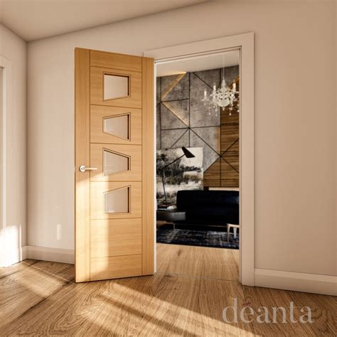 Deanta Seville 4P Slanted Clear Glazed Pre Finished Internal Oak Door