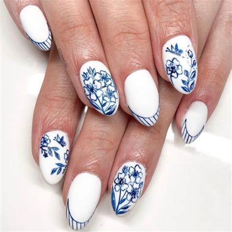 33 Porcelain Print Nails Porcelain Blue Stripped French Tip Nails