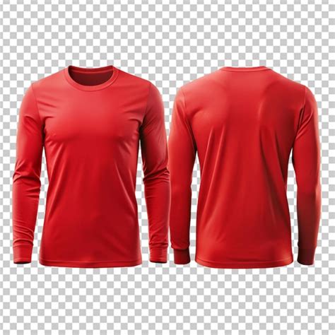 Premium PSD Long Sleeve Plain Red T Shirt Design With Front And Back View