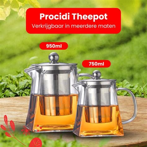 Procidi Glazen Theepot Met Filter Theekan Met Infuser Dubbelwandig