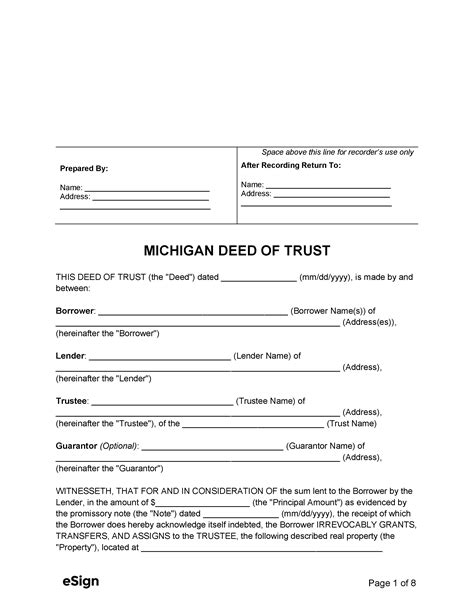 Free Michigan Deed Of Trust Form PDF Word