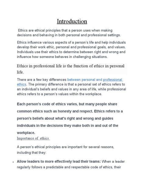 Role of Ethics in Personal and Professional Life | PDF | Professional ...
