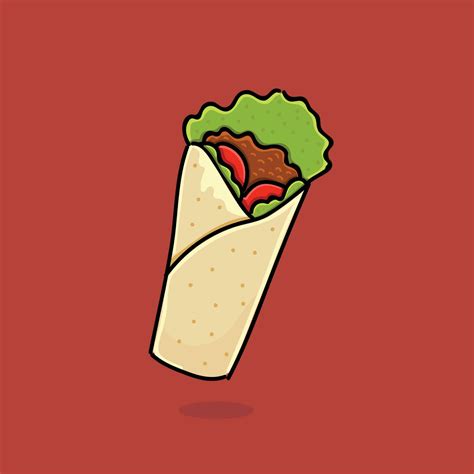 Shawarma Or Chicken Wrap Vector Icon Turkish Fast Food With Meat And