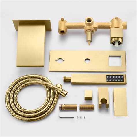 Sumerain Brushed Gold Wall Mount Tub Faucet With Hand Shower Waterfall Bathtub Faucet With