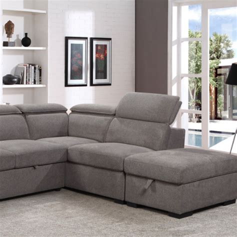 Mariana 2 Seater Sofa Bed With RHF Chaise And Storage Ottoman In Dark ...