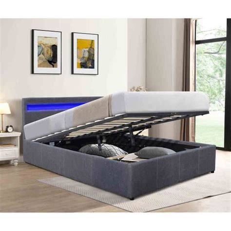 Sleepon 4ft Dark Grey Fabric Modern Gas Lift Ottoman Bed Frame With Led Robert Dyas