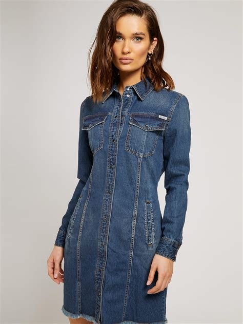 ROBE JEAN SLIM Guess Blue Pas Cher Robe Femme Guess Ventes Pas Cher