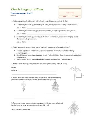 Biologia Kl Lub Sprawdziany I Odpowiedzi A Test Biologia