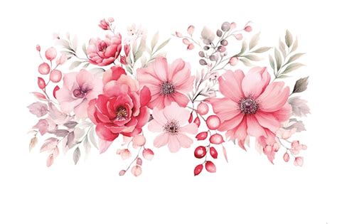 Arrangement De Fleurs Rouges Et Roses Aquarelle Vector Illustration