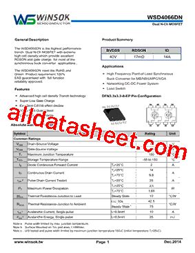 WSD4066DN Datasheet PDF Shenzhen Guan Hua Wei Ye Co Ltd