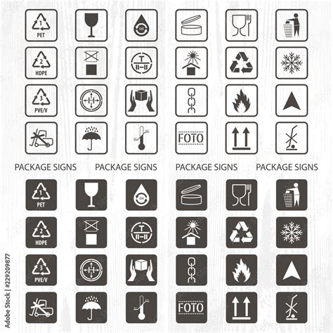 Vector Packaging Symbols Shipping Icon Set Including Recycling