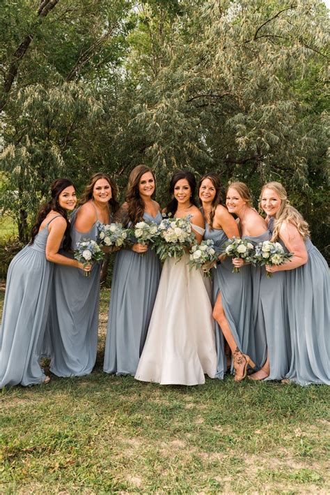 Bride with Bridesmaids in Dusty Blue Bridesmaid Dresses | Dusty blue ...