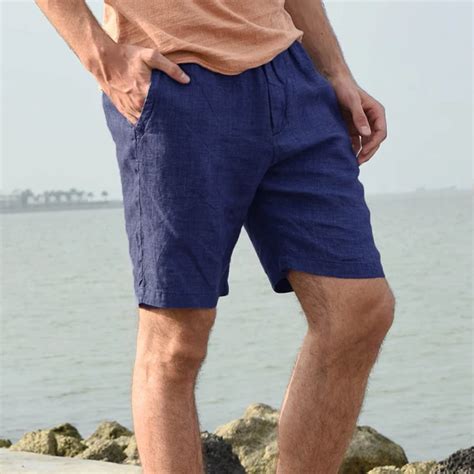 Stylish Men Casual Shorts Cotton Basic Solid Color Knee Length Elastic