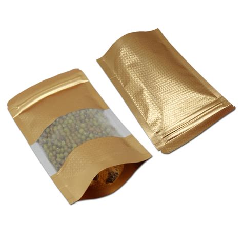 Embossed Stand Up Aluminum Foil Lines Zip Lock Golden Package Bag For