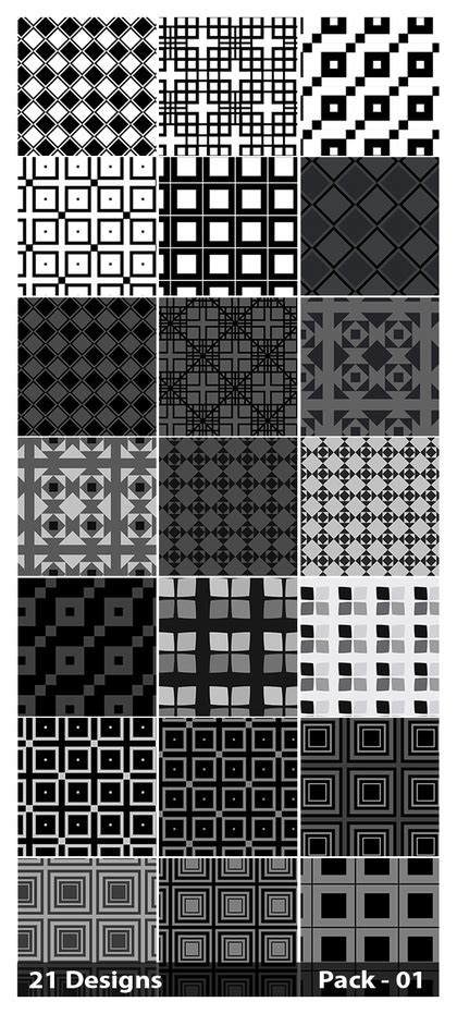 21 Black Seamless Square Pattern Vector Pack 01