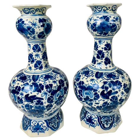 A Pair of Large Blue and White Dutch Delft Vases at 1stDibs