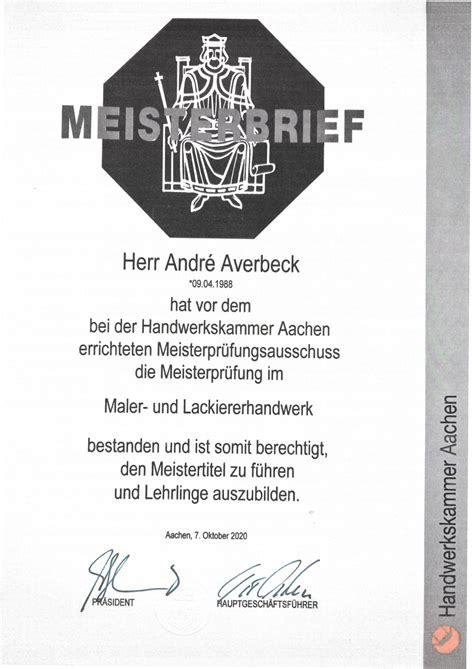 Zertifikate Malermeister Andre