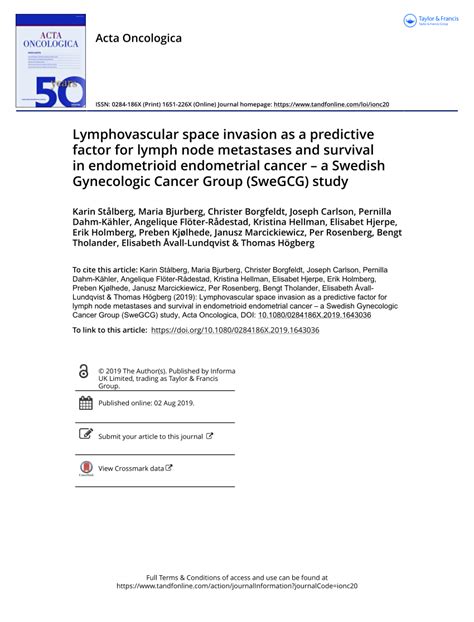 PDF Lymphovascular Space Invasion As A Predictive Factor For Lymph