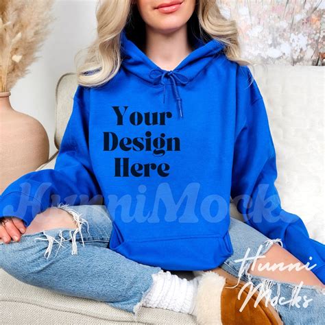 Gildan 18500 Royal Blue Hoodie Mockup G185 Hooded Sweatshirt Mockup