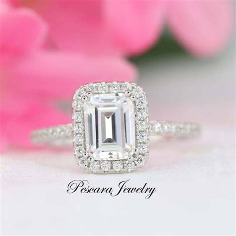 2ct Emerald Cut Diamond Simulant Engagement Ring Halo Ring Etsy