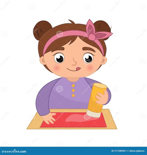 Vector Illustration of a Cute Girl Stock Vector - Illustration of activity, gluing: 217280961