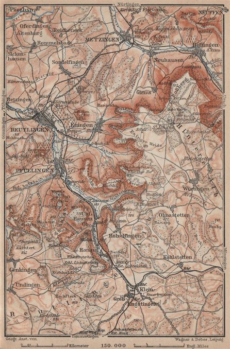 Heilbronn Antique Town City Stadtplan Baden W Rttemberg Karte Old Map