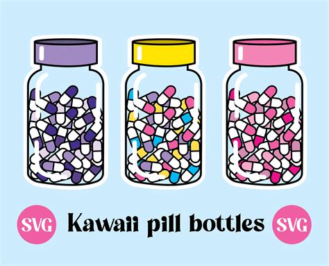 Vector Of Kawaii Pill Bottles Clip Art Cute Digital Download Svg File Printable Download