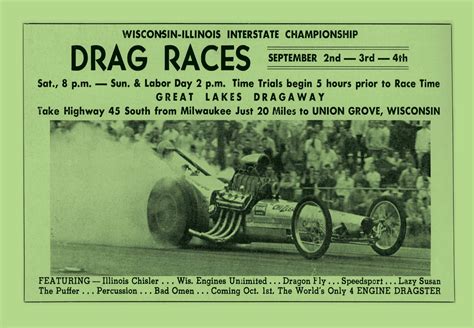 Vintage Reproduction Racing Poster Great Lakes Dragaway 1961 Chizzler