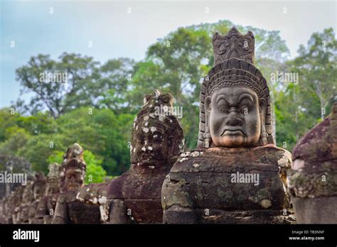 Statues Of South Gate Angkor Thom Unesco World Heritage Site Siem