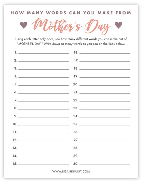 How Many Words Can You Make From Mother S Day