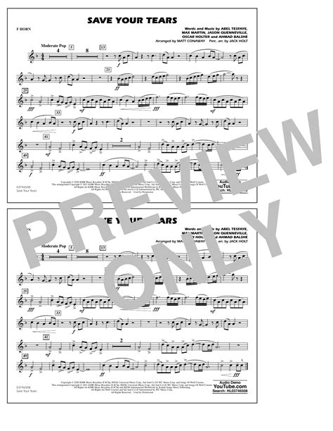 Save Your Tears Arr Conaway Holt F Horn Sheet Music The Weeknd