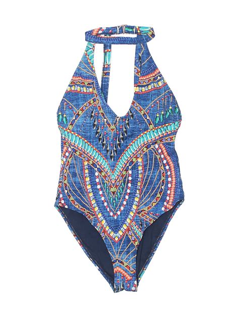 Tini Bikini Chevron Herringbone Blue One Piece Swimsuit Size M 66