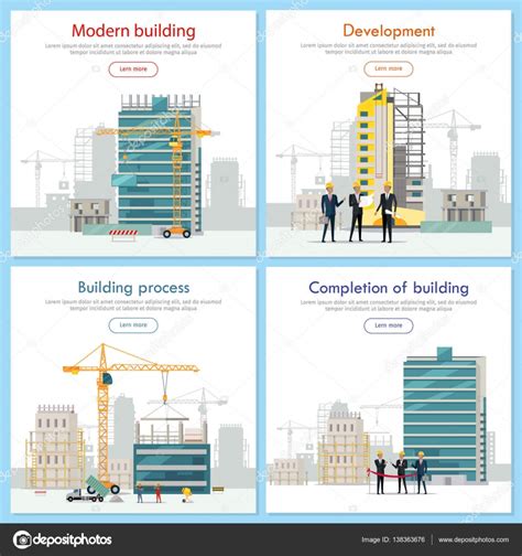 Edificio Moderno Desarrollo Proceso De Construcción Vector Gráfico