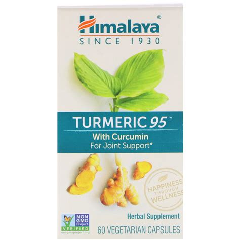 Himalaya Turmeric 95 with Curcumin 60 Vegetarian Capsules Gluten-Free ...