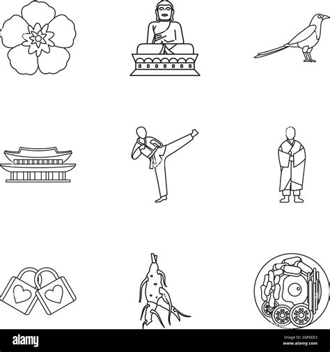 South Korea Republic Icons Set Outline Style Stock Vector Image And Art