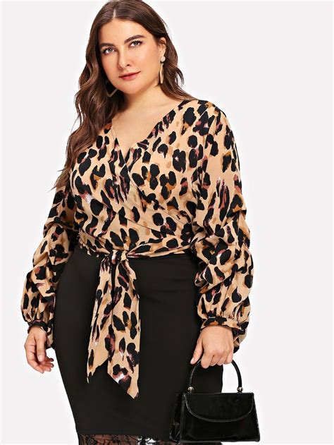 Shein Plus Waist Knot Wrap Leopard Print Top Leopard Print Top Plus