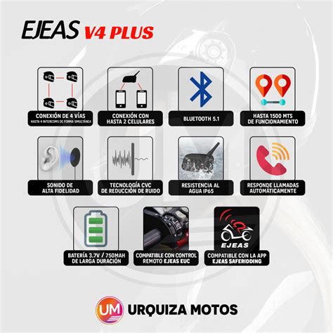 Intercomunicador Bluetooth Moto Casco Ejeas V4 Plus Urquiza Motos